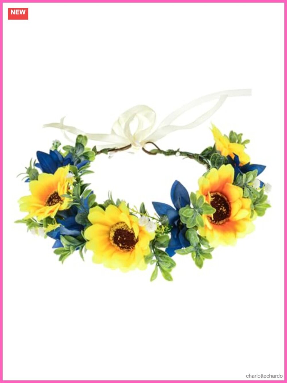 Boho Flower Crown Headband Adjustable Ribbon Hair Wreath